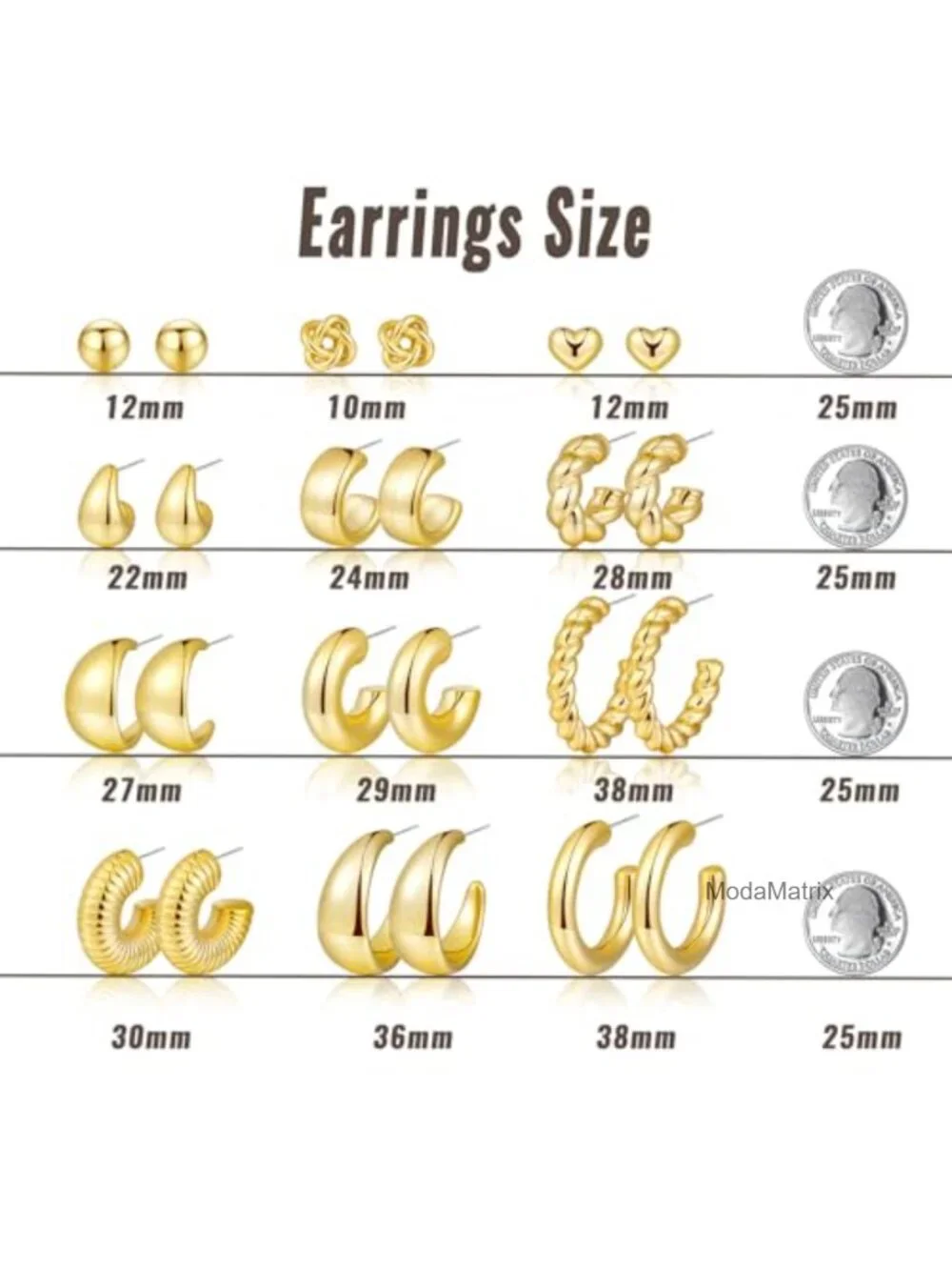 12 Pairs Chunky Gold Hoop Earrings Women Trendy Gold Plated Lightweight